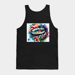 Snake head in the watercolor style  with flowers and vibrant hues. Tank Top